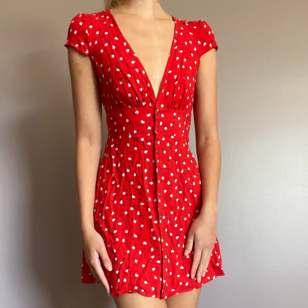 red floral button down mini dress sundress